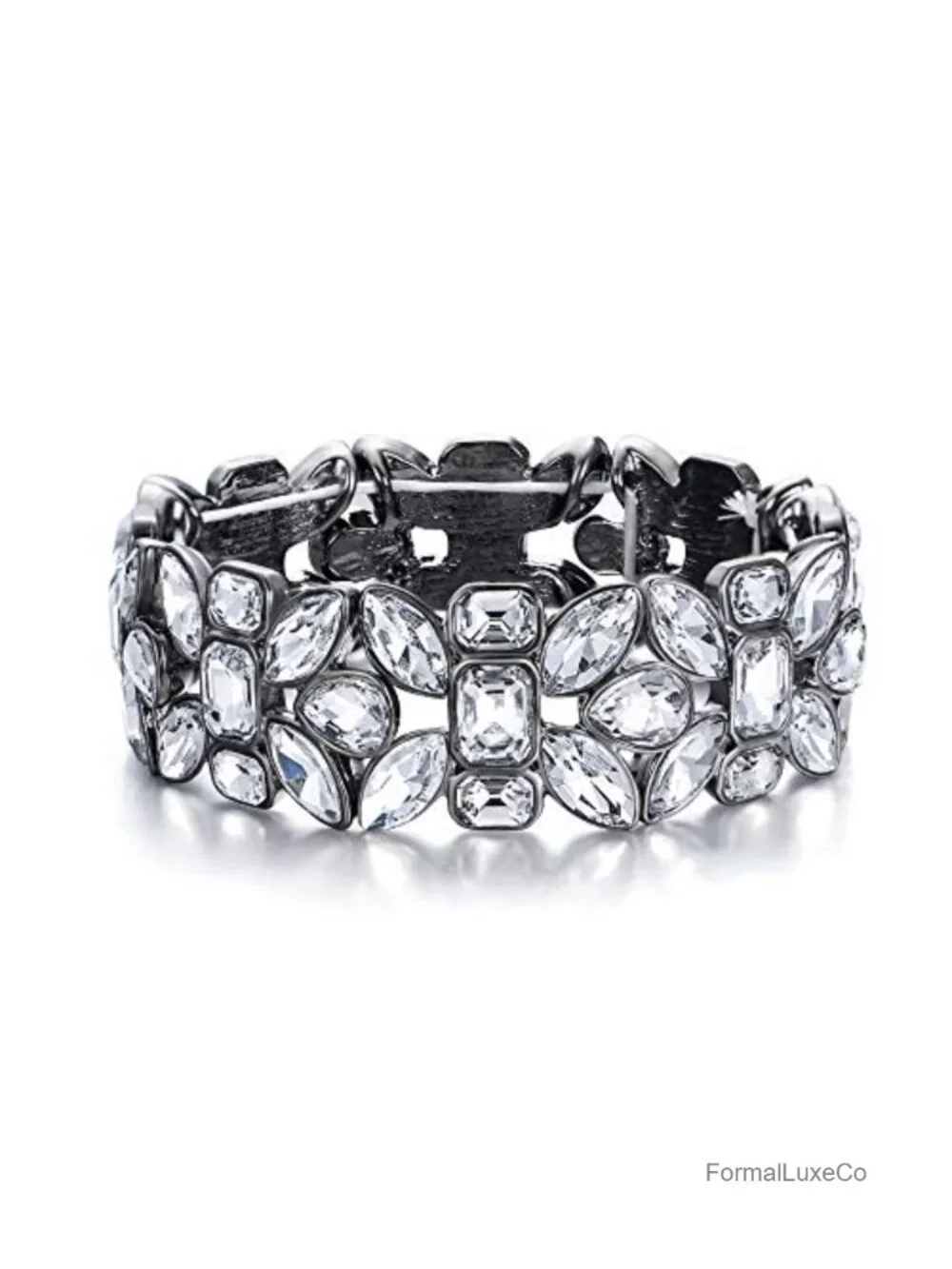 Women's Crystal Leaf Teardrop Vintage Stretch Bracelet Wedding Jewelry